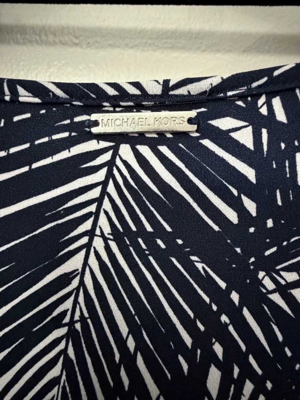 Michael Kors Navy and White Palm-Print Dress